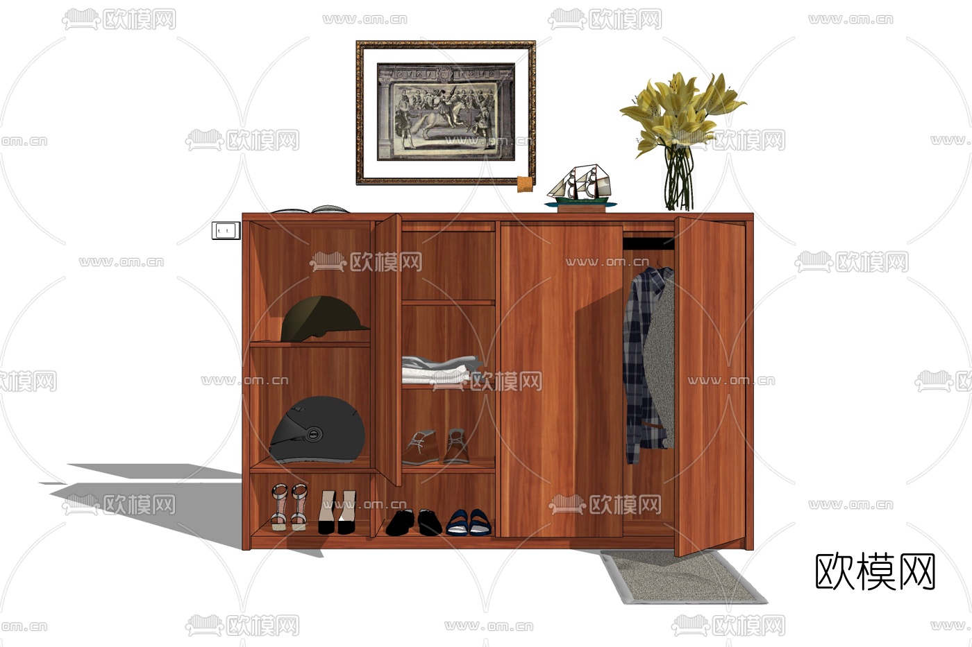 现代玄关实木鞋柜免费su模型下载