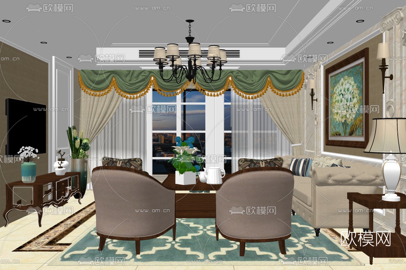 欧式公寓客厅su模型下载