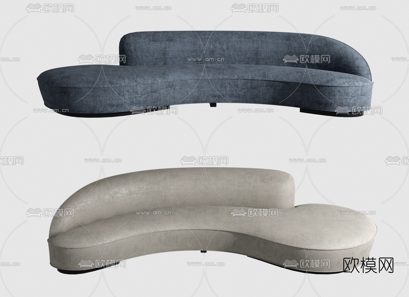 现代布艺弧形沙发su模型下载（渲染图1）