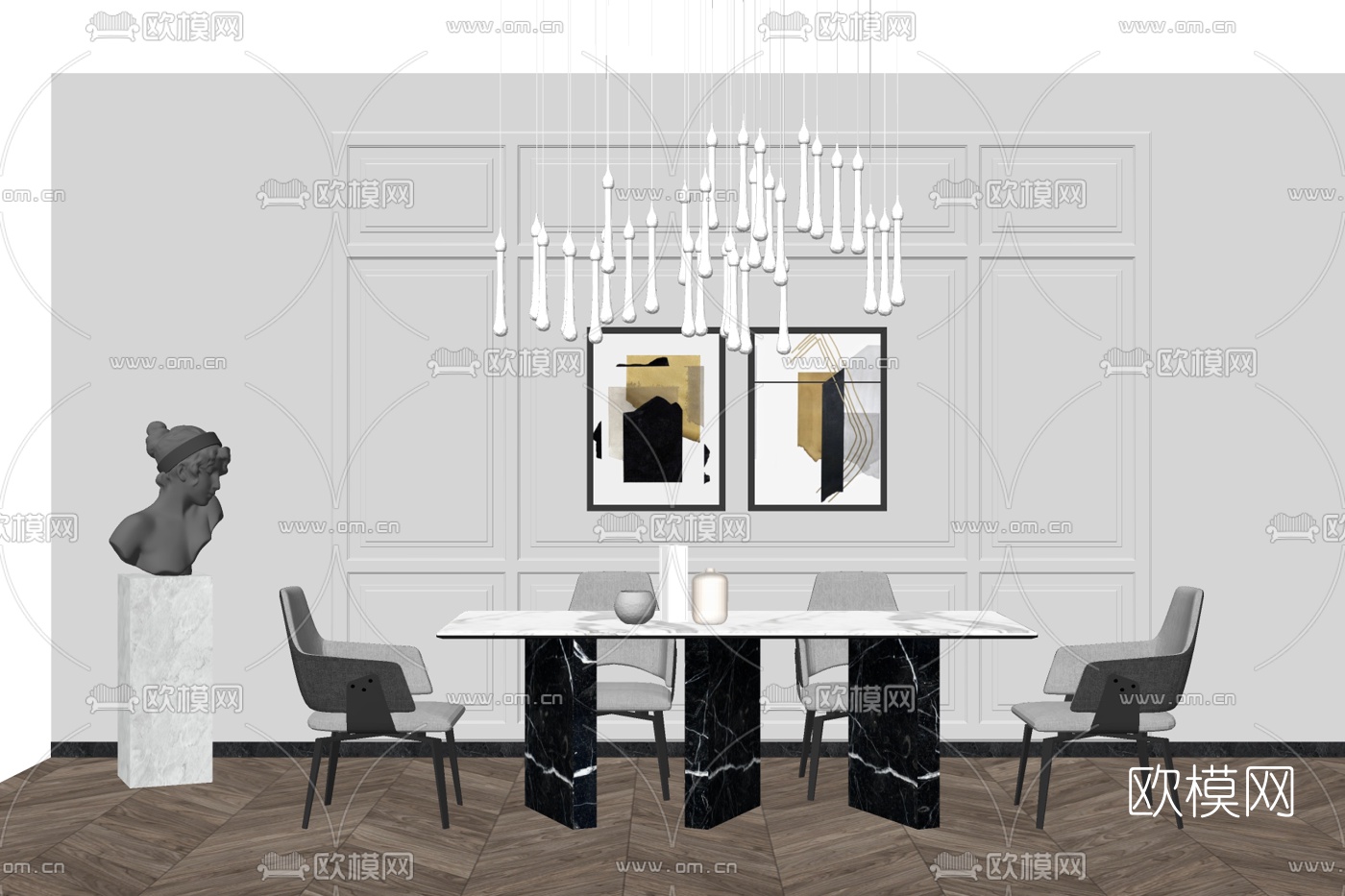 现代轻奢餐桌椅su模型下载