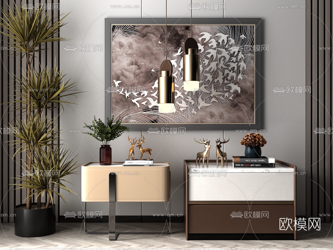 现代轻奢床头柜3d模型下载