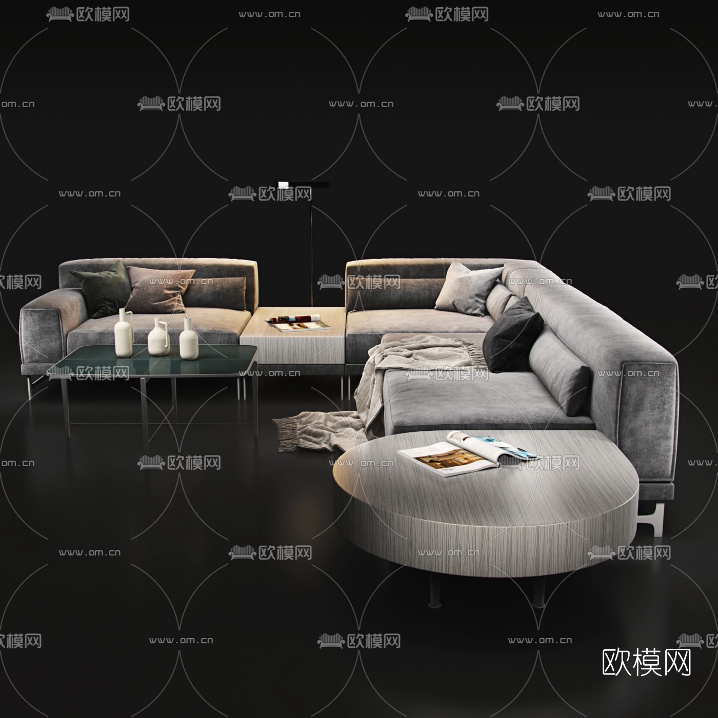 现代布艺转角沙发组合3d模型