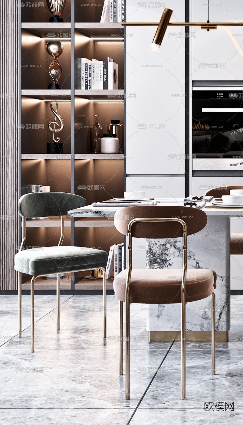现代轻奢餐桌椅3d模型下载（渲染图2）