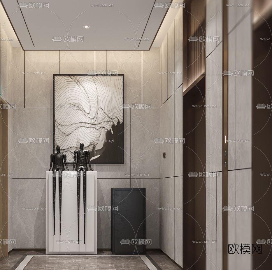 现代写字楼电梯厅走廊3d模型下载（渲染图2）