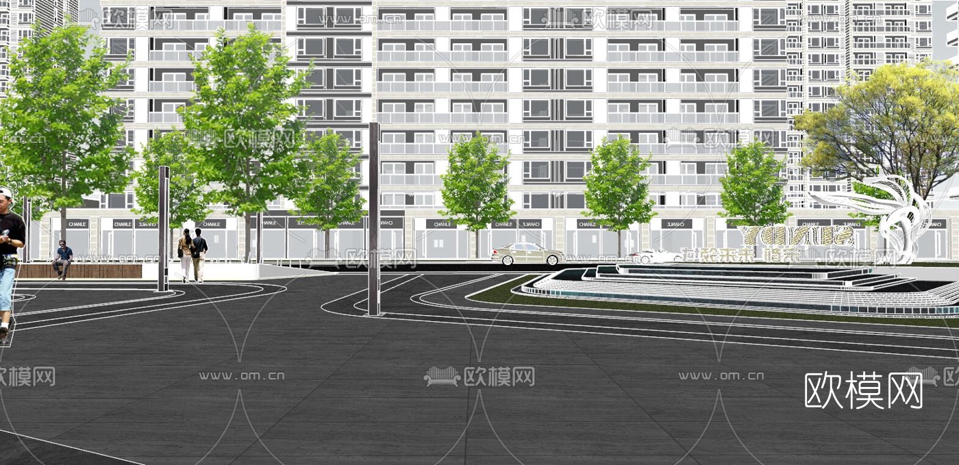 现代商业街su模型