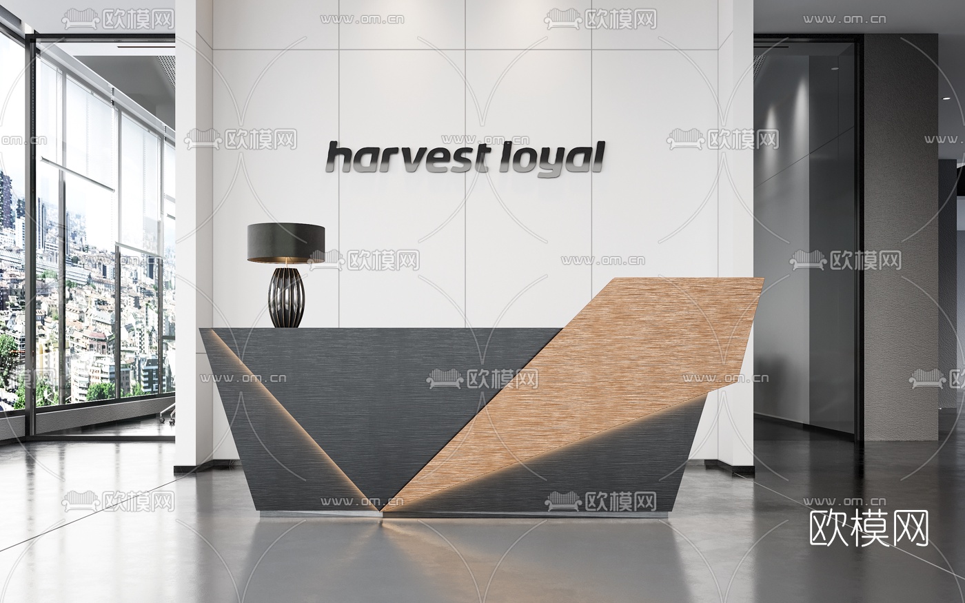 现代办公室前台接待台3d模型下载