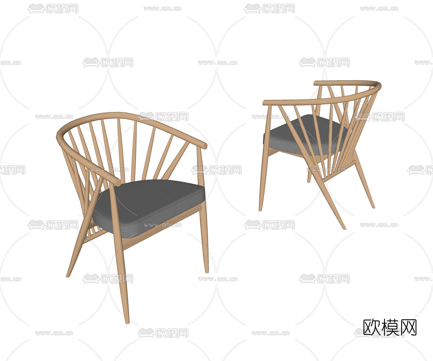 北欧原木单椅su模型下载