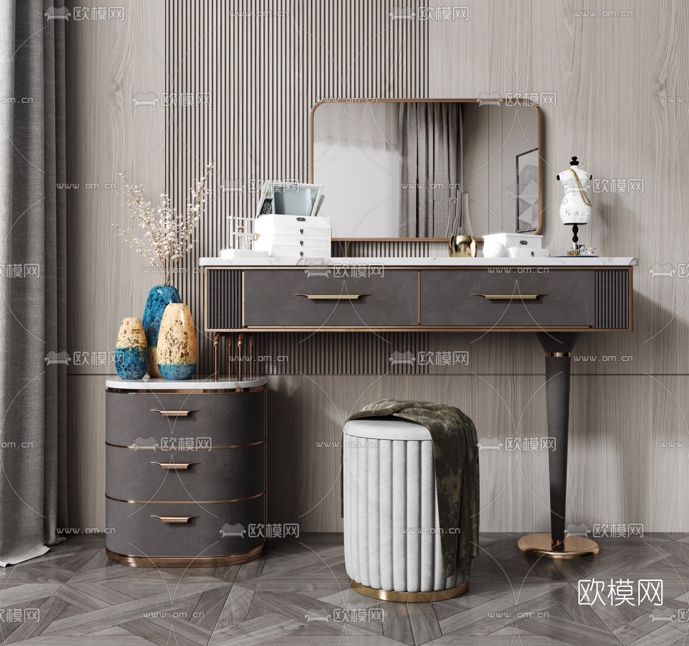 现代轻奢梳妆台3d模型