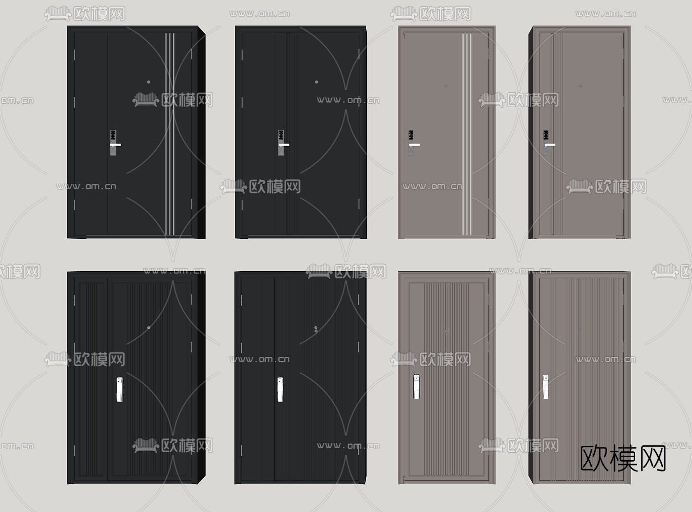 现代入户门 防盗门su模型下载（渲染图2）