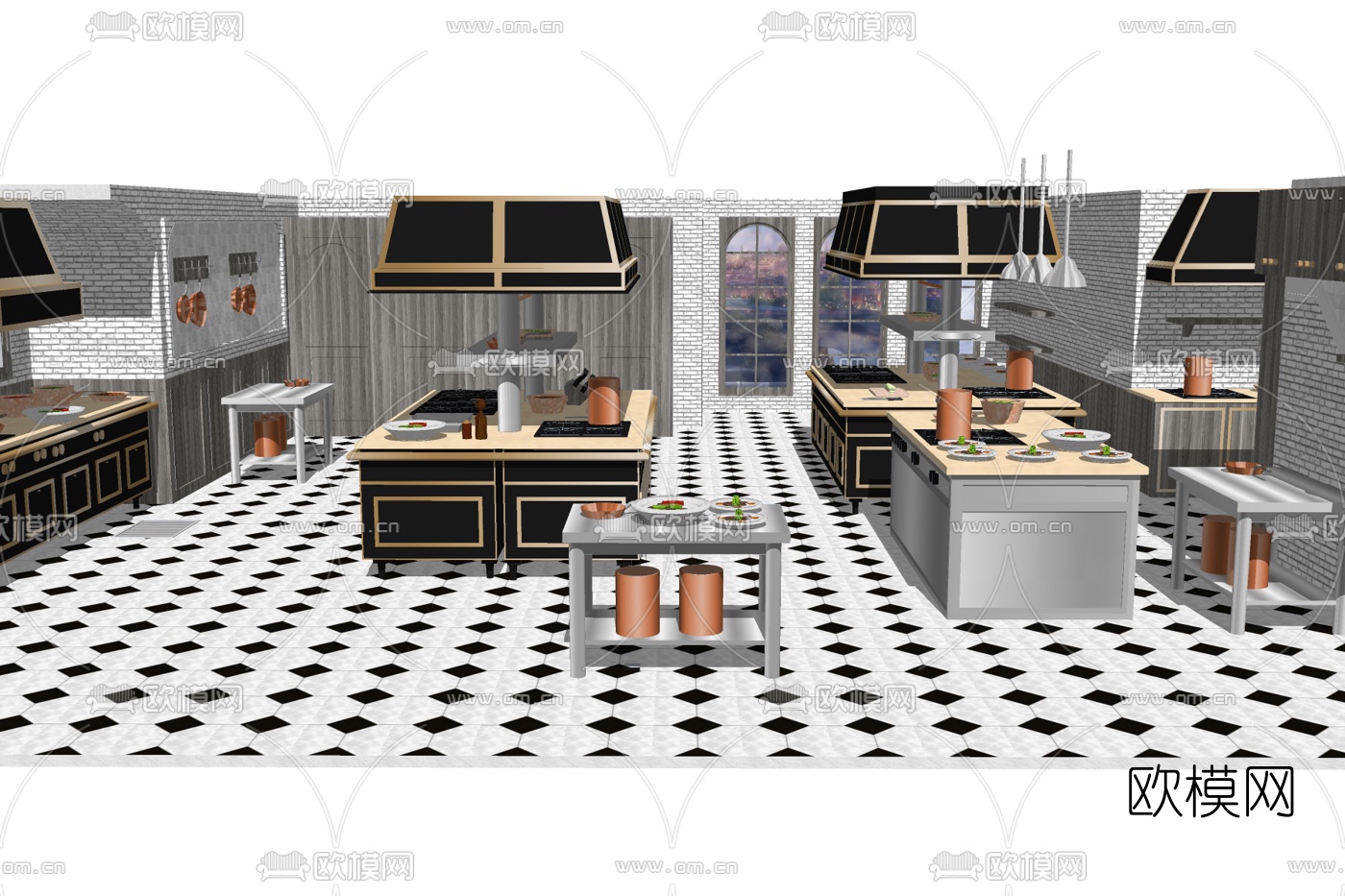 现代酒店后厨su模型下载