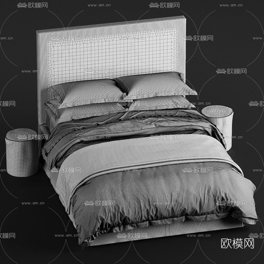 现代布艺双人床3d模型