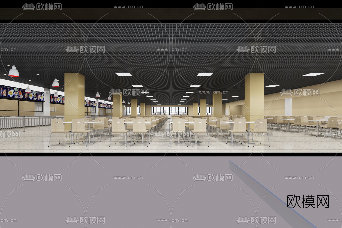 现代员工食堂餐厅免费3d模型下载