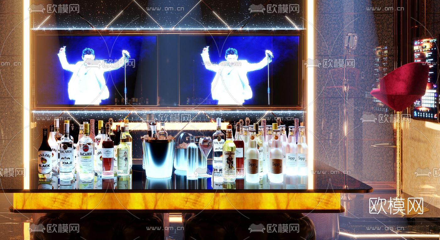 现代轻奢KTV包房3d模型下载（渲染图6）