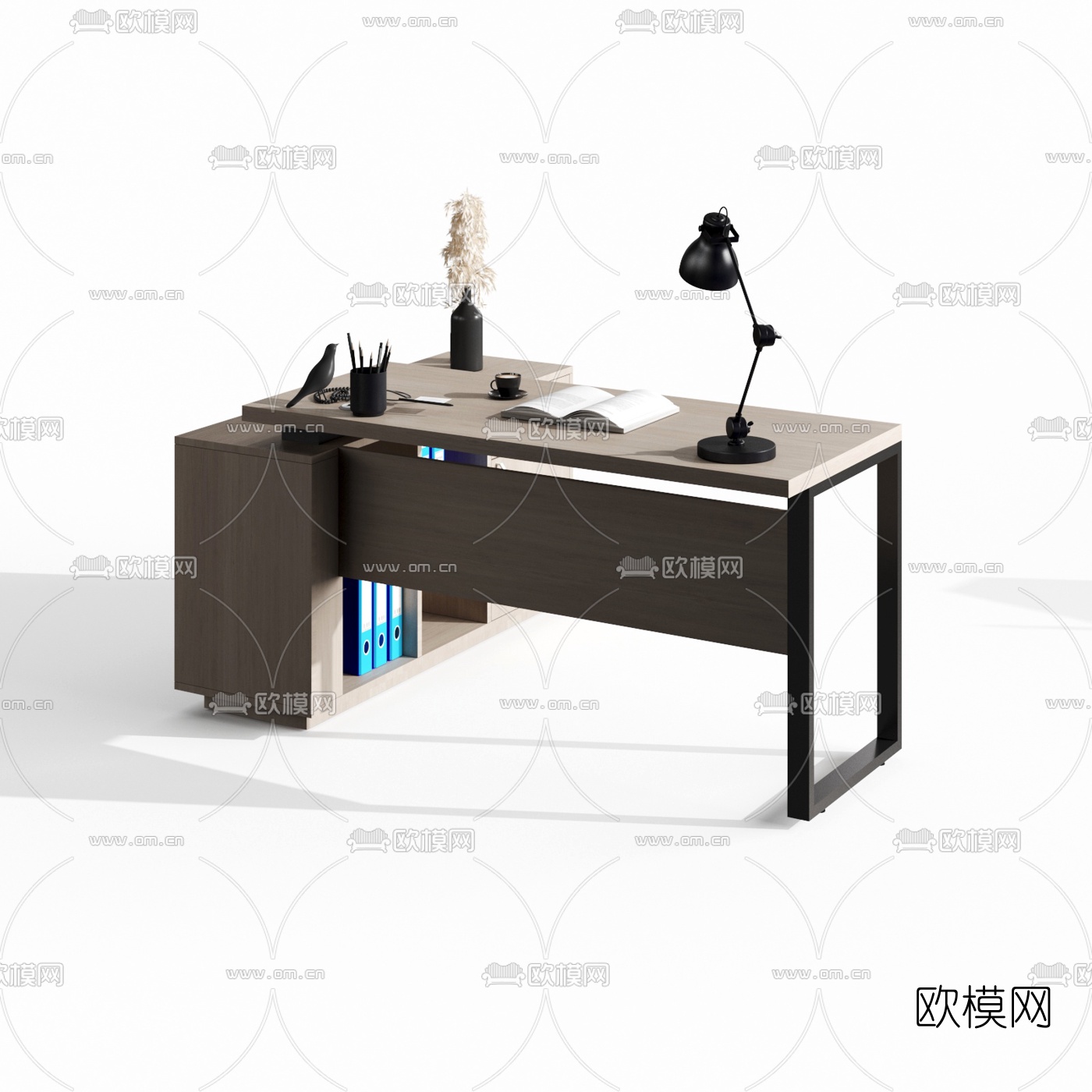 现代简约班台办公桌3d模型下载（渲染图2）