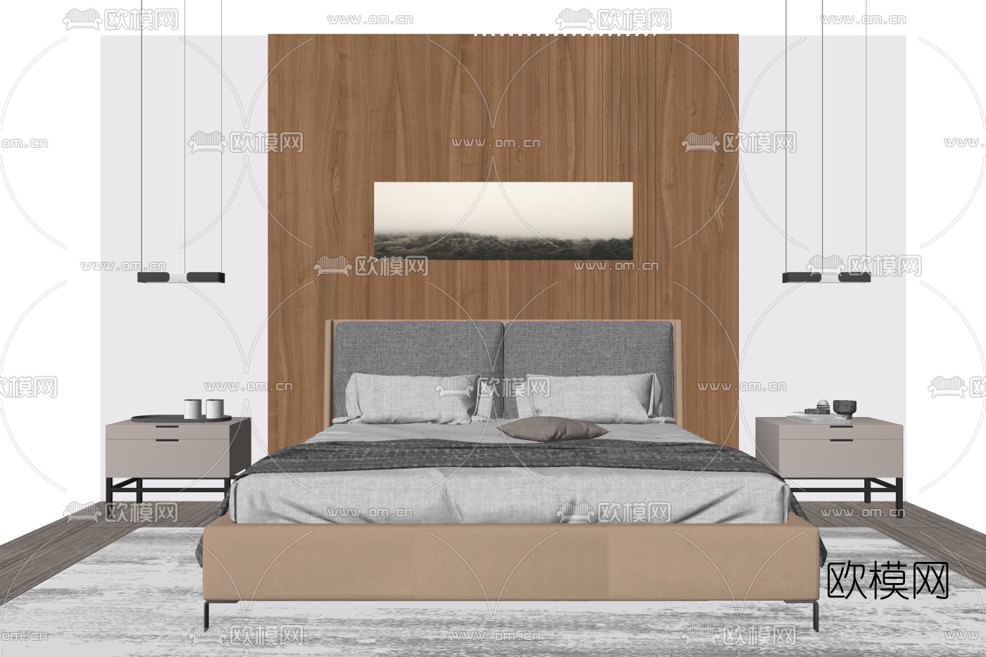 现代布艺双人床su模型下载