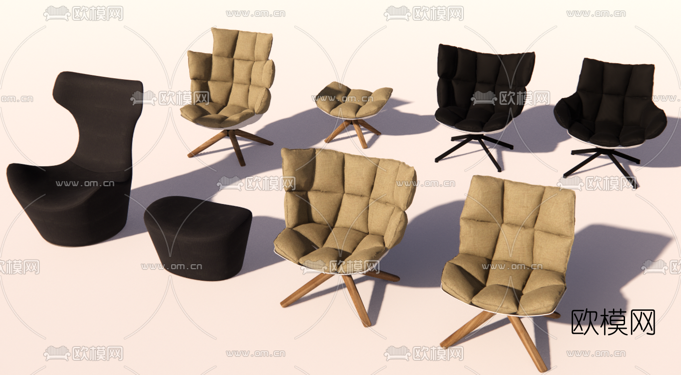 现代布艺休闲沙发su模型下载