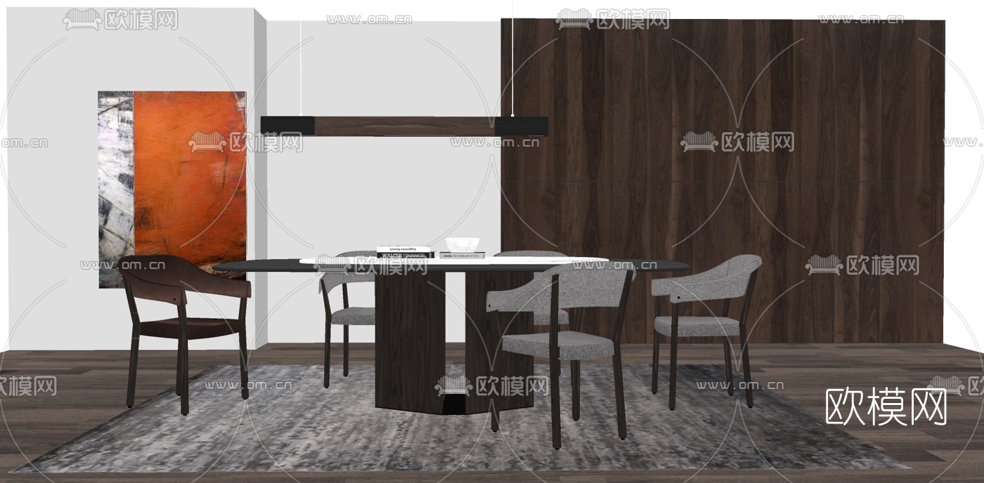 现代餐桌椅su模型下载