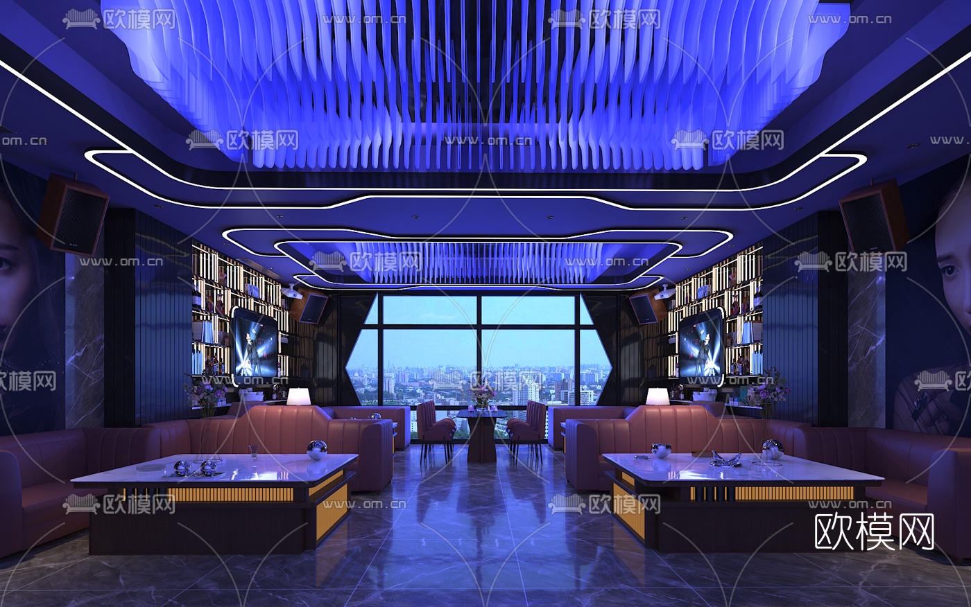 现代海景KTV豪华包间3d模型下载（渲染图1）