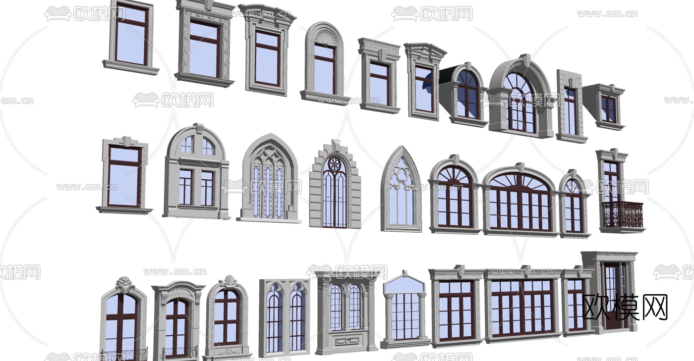 欧式建筑窗户su模型下载（渲染图2）