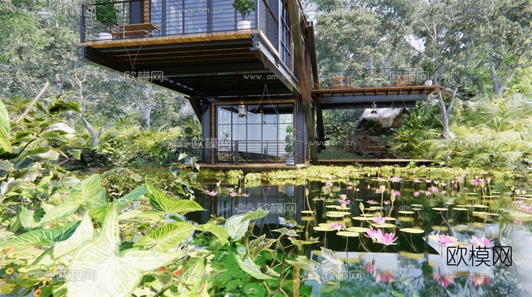 工业风钢架别墅外观su模型下载（渲染图3）