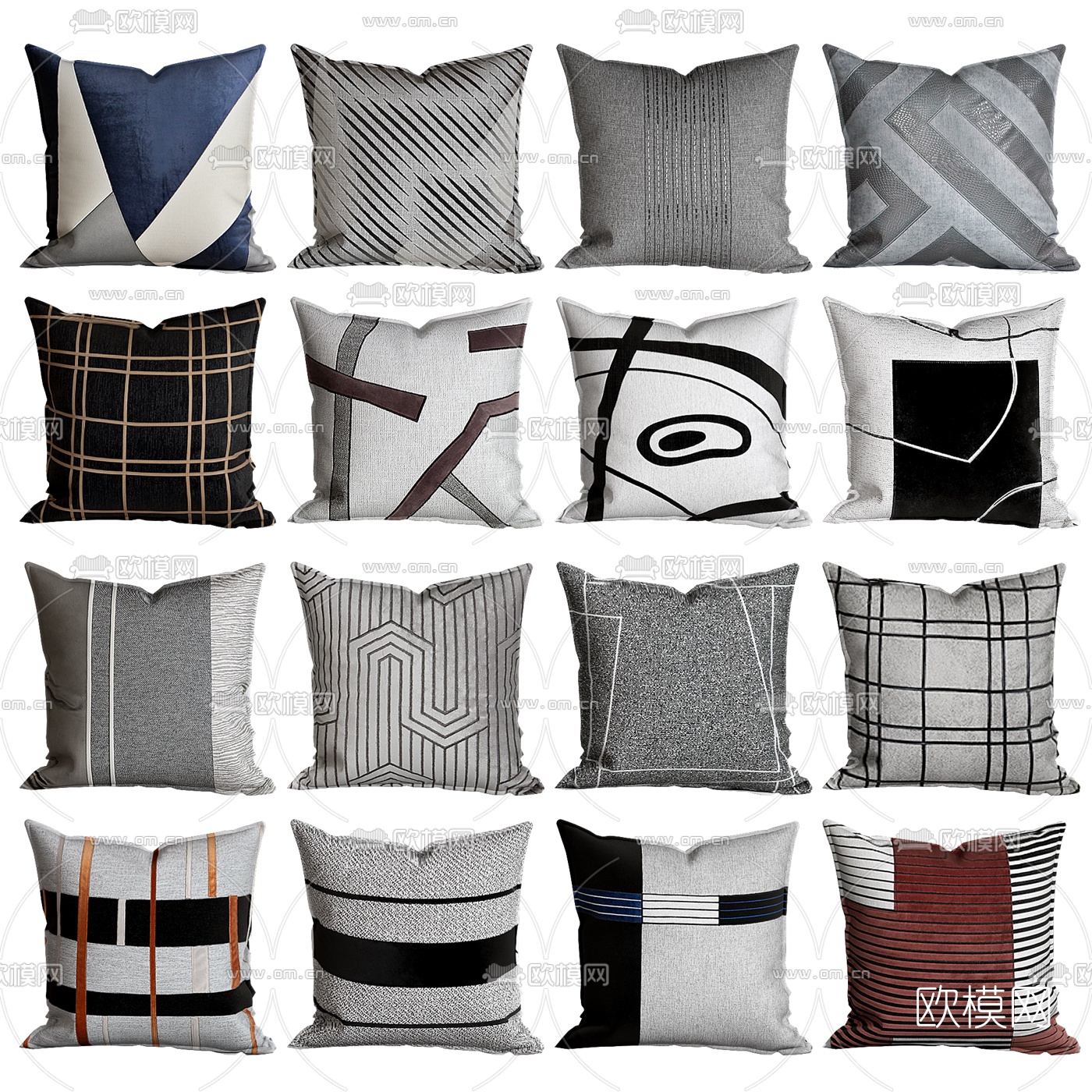 现代布艺抱枕3d模型下载