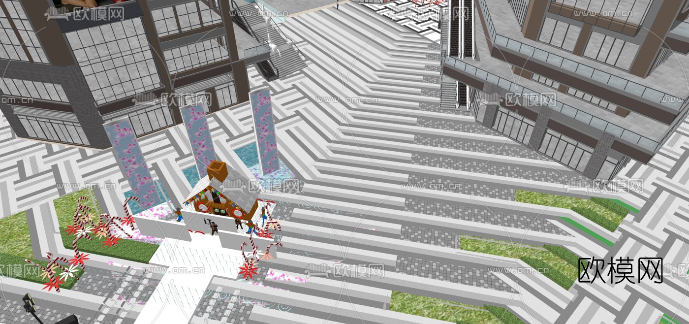 新中式商业综合体建筑外观su模型下载（渲染图4）