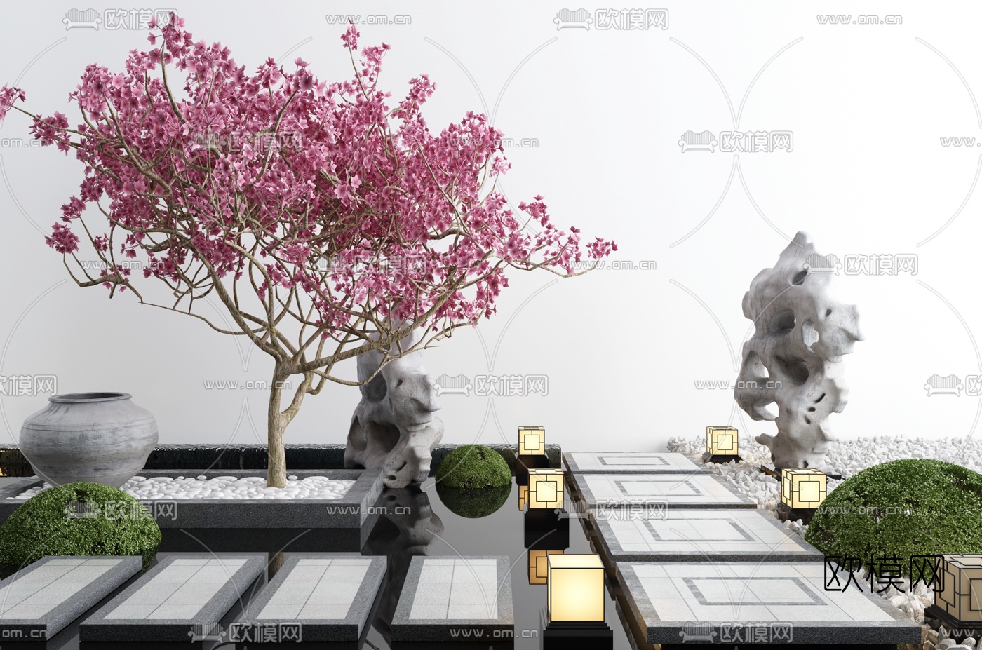 新中式假山水景小品3d模型下载