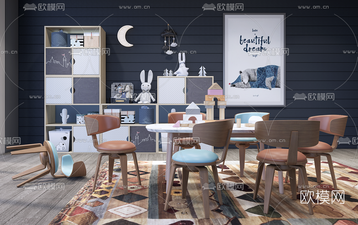 北欧儿童餐桌椅su模型下载（渲染图1）