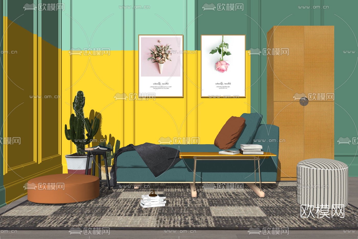 现代布艺贵妃椅su模型下载