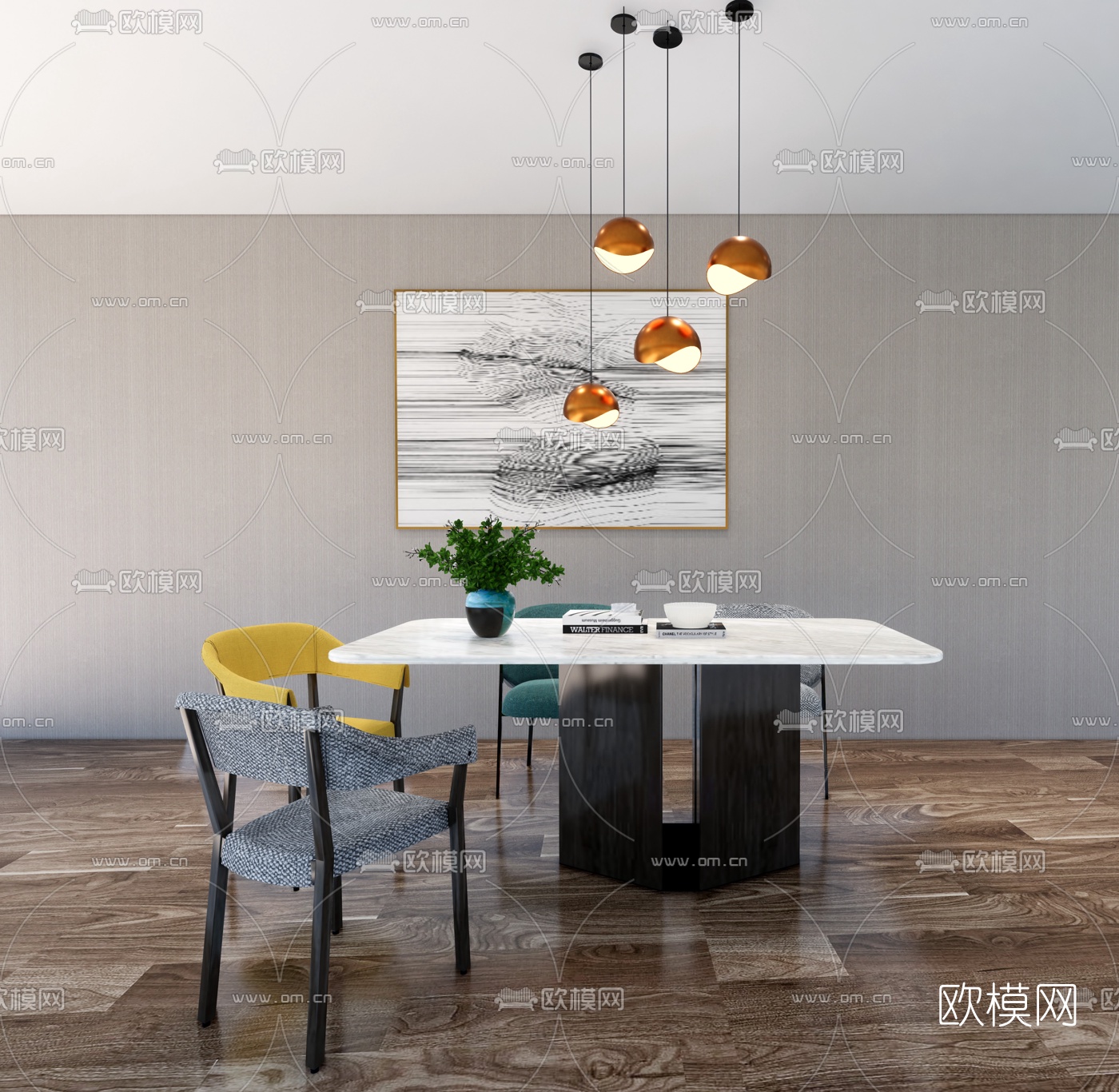 北欧餐桌椅su模型下载（渲染图2）