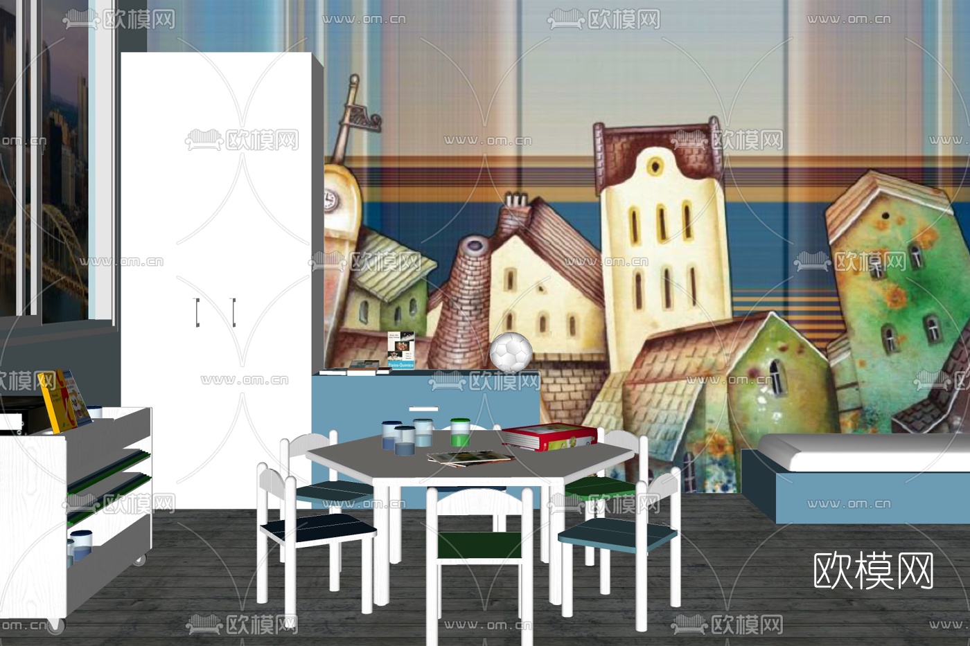 北欧儿童桌椅su模型下载
