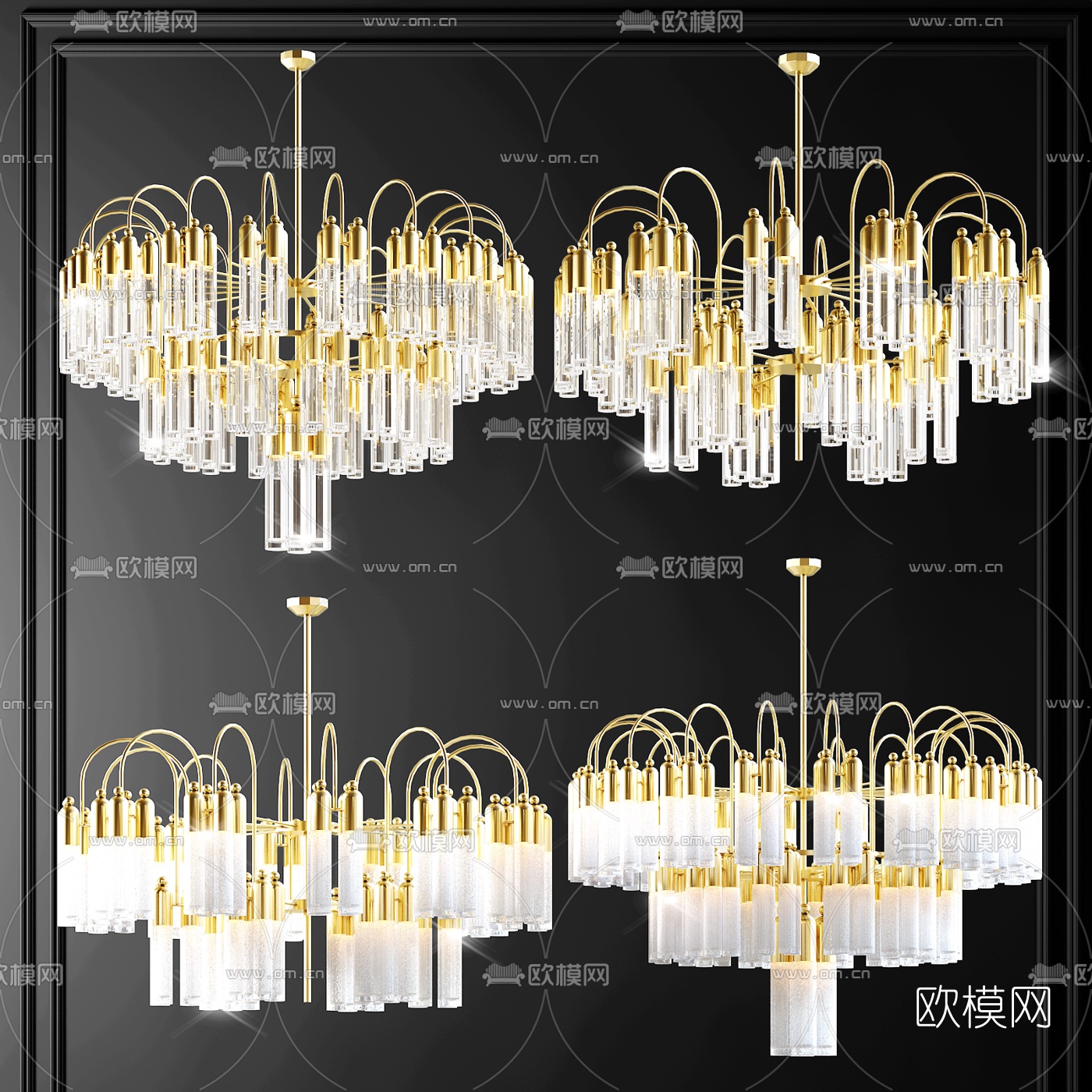 现代轻奢多层水晶吊灯3d模型下载