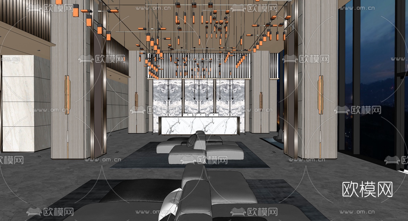 现代酒店大堂su模型下载