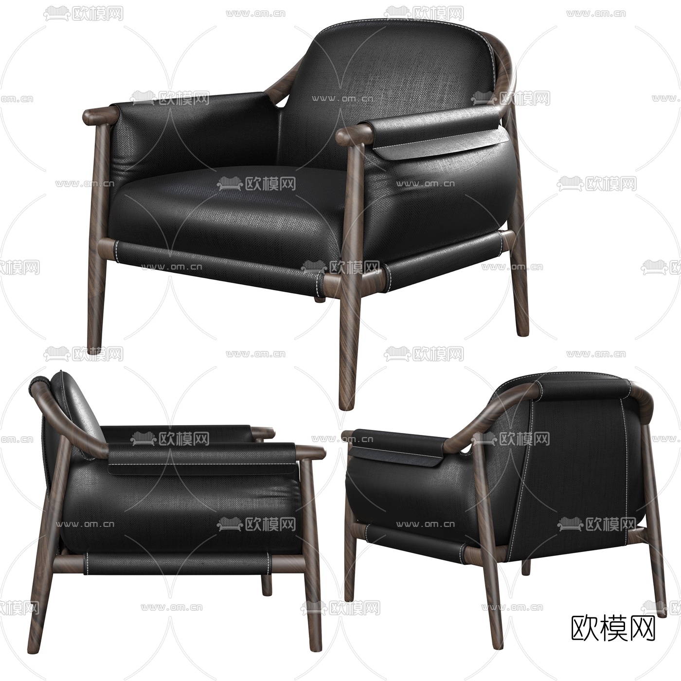 Poltrona Frau 皮革休闲椅3d模型下载（渲染图1）