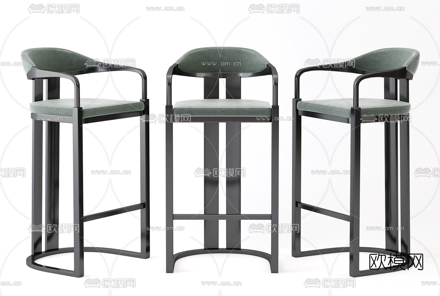 新中式布艺吧台椅3d模型下载