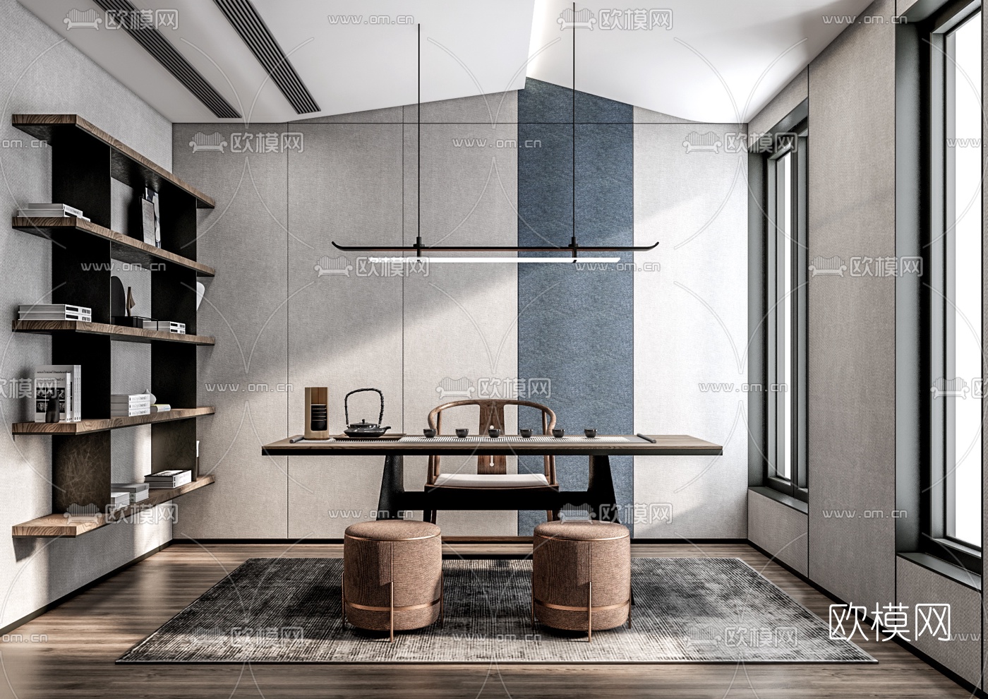 新中式书房su模型