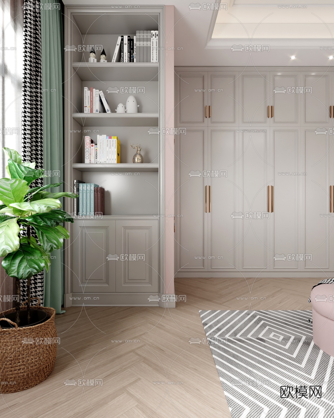 北欧卧室女孩房3d模型下载（渲染图3）