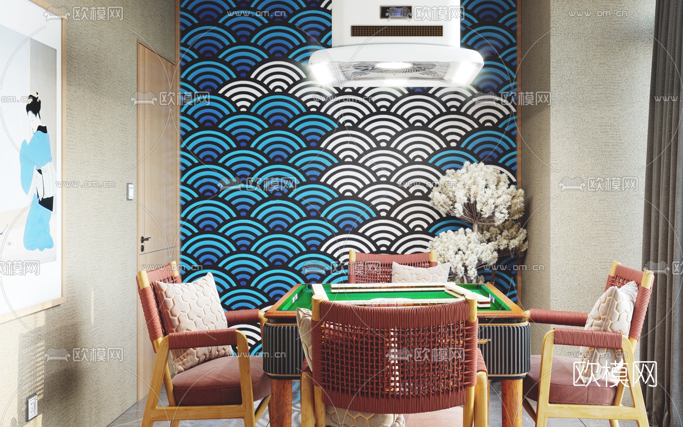 日式棋牌室麻将室3d模型下载（渲染图2）