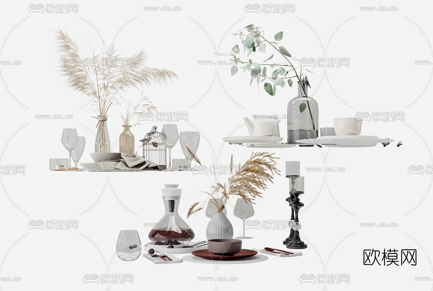 现代餐具花瓶烛台酒杯3d模型下载