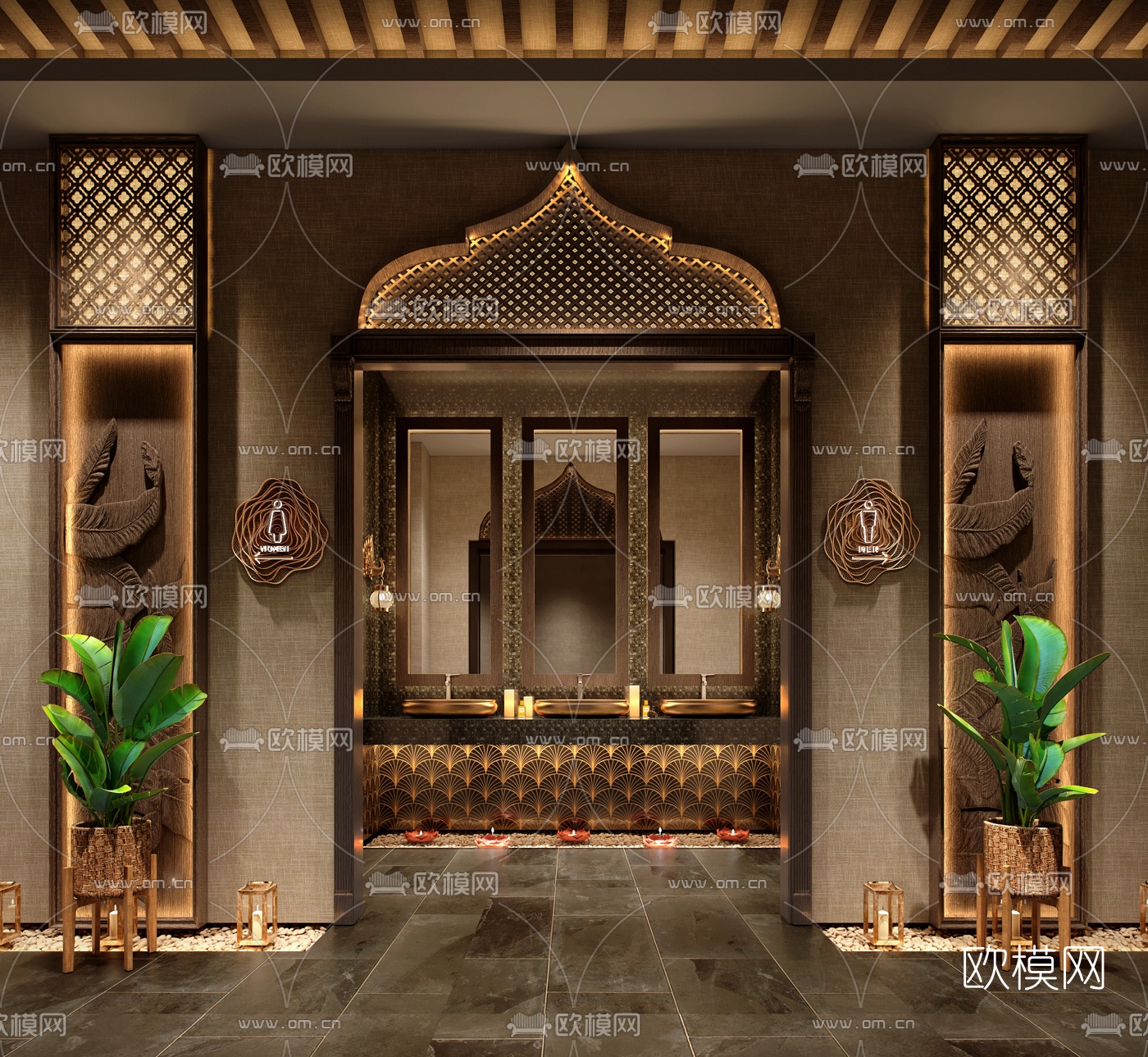 东南亚SPA养生会所卫生间3d模型下载