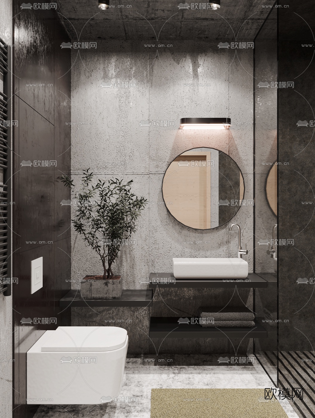 工业风简约卫生间3d模型下载（渲染图1）