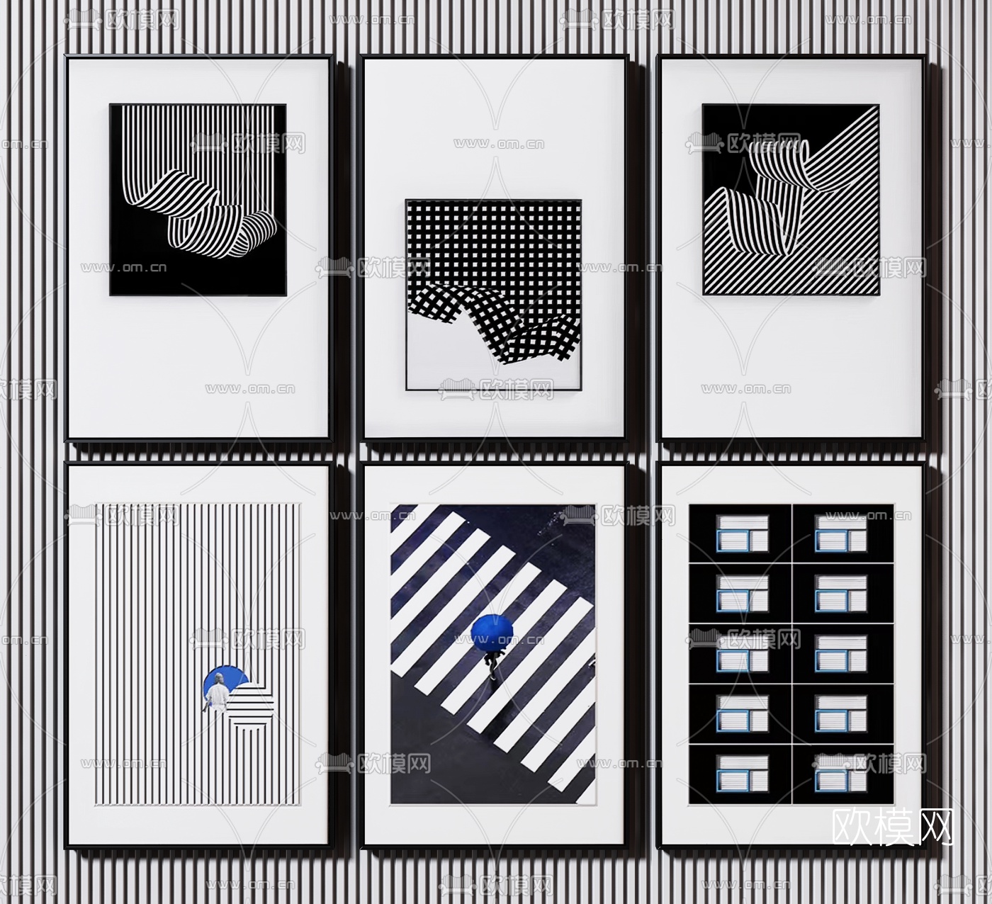 现代黑白装饰挂画3d模型下载