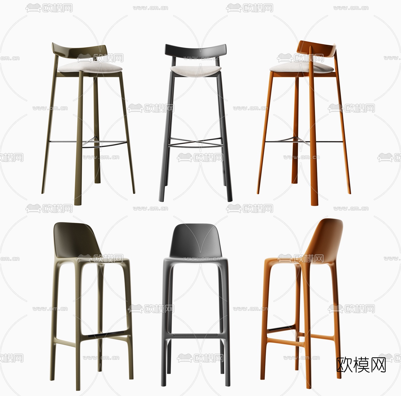 现代皮革烤漆吧台椅3d模型下载