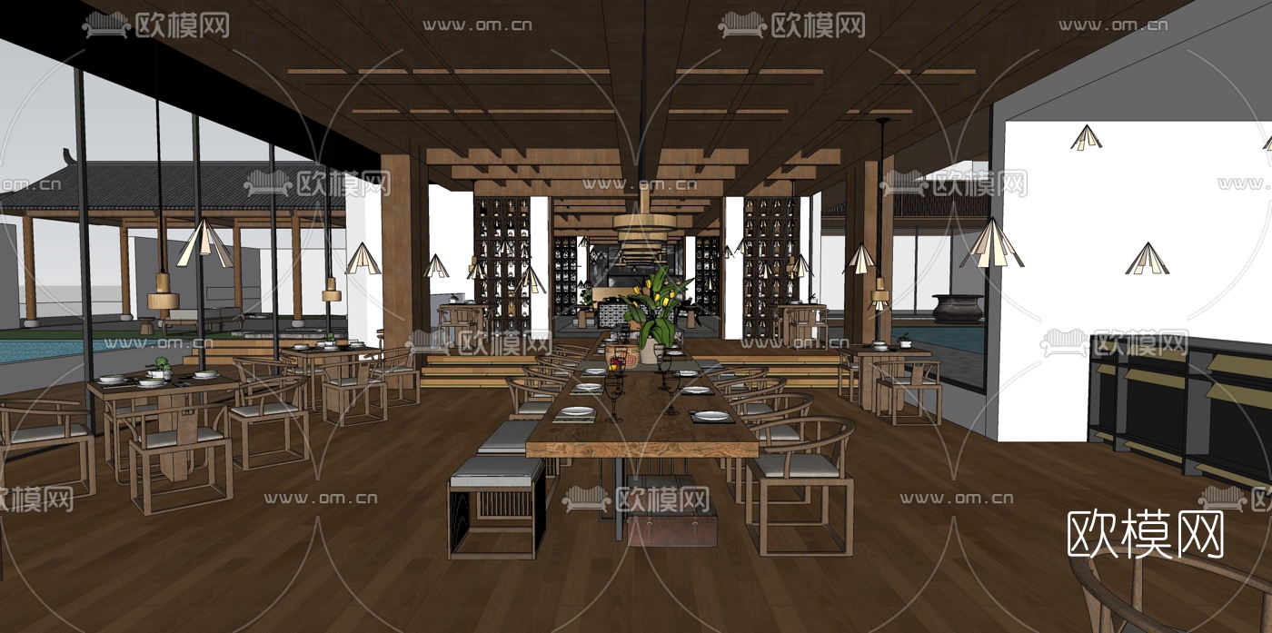 中式中餐厅su模型