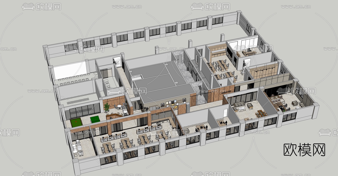 现代办公室su模型下载（渲染图3）