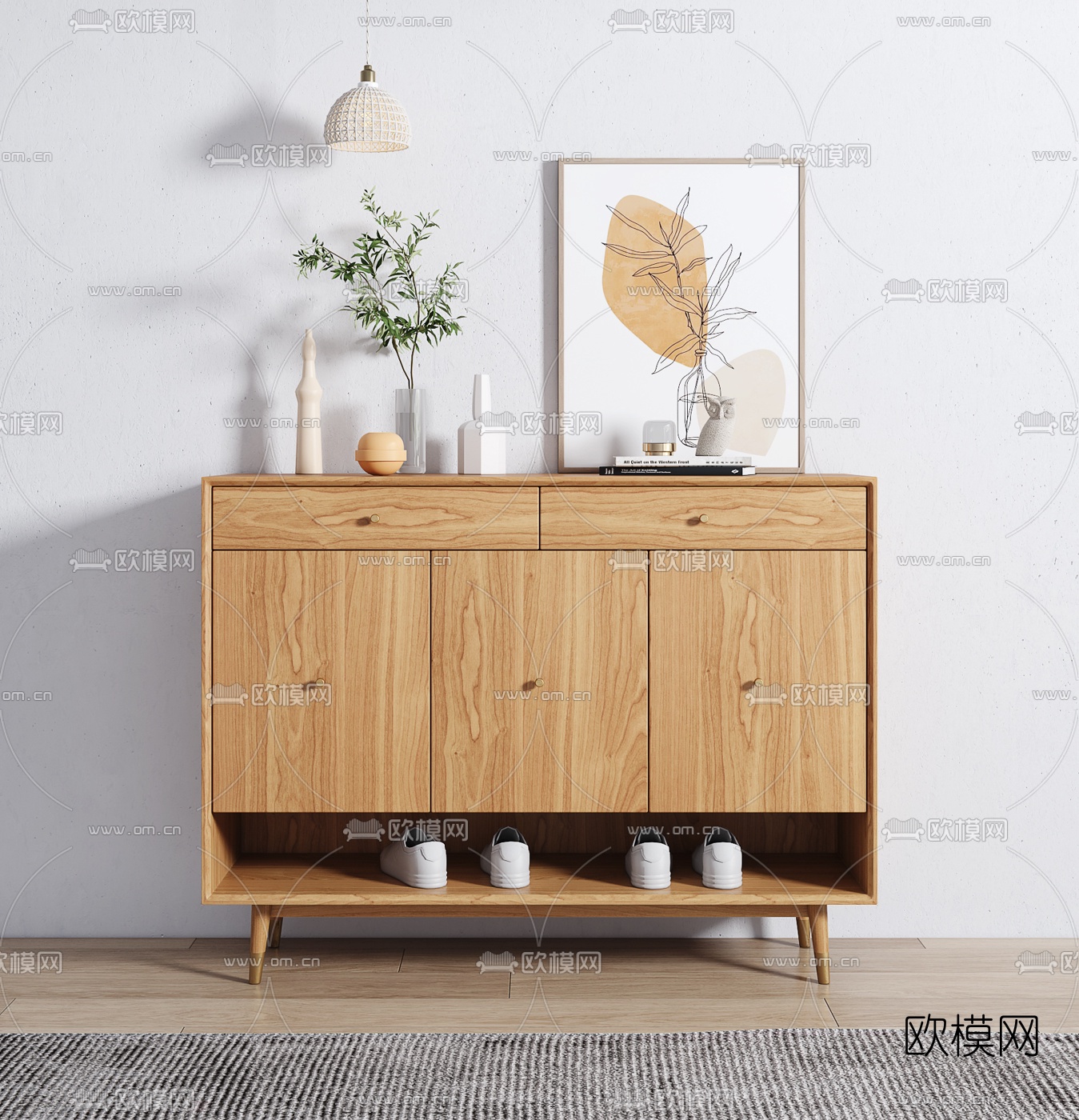 北欧木质玄关鞋柜3d模型下载