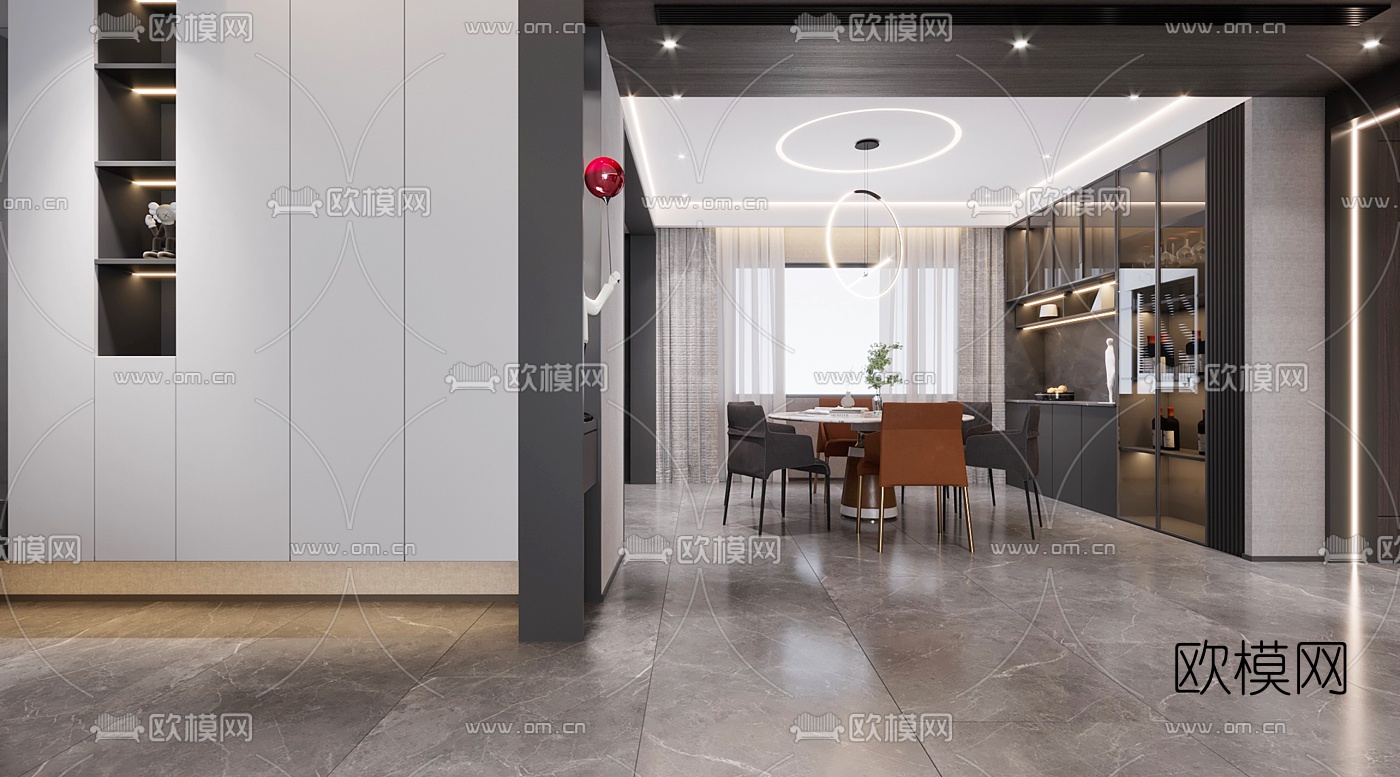 现代客厅餐厅阳台3d模型