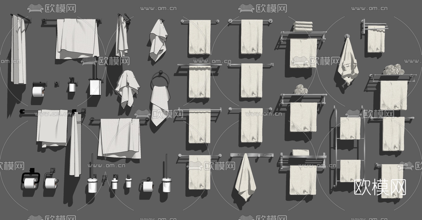 现代壁挂毛巾架毛巾杆手纸su模型下载