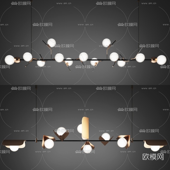 现代金属吊灯3d模型下载(渲染图1)
