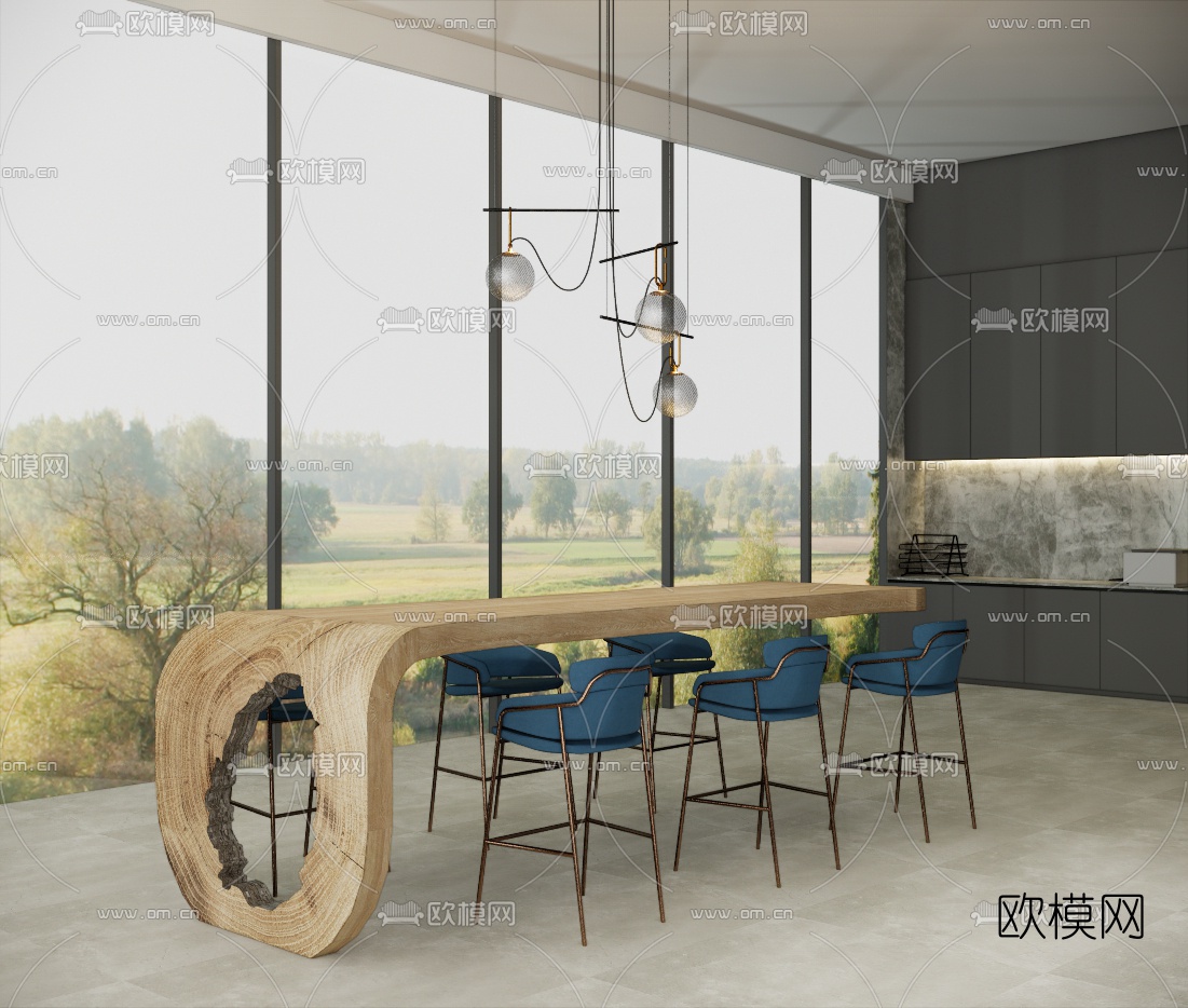 北欧吧台吧椅su模型下载（渲染图1）
